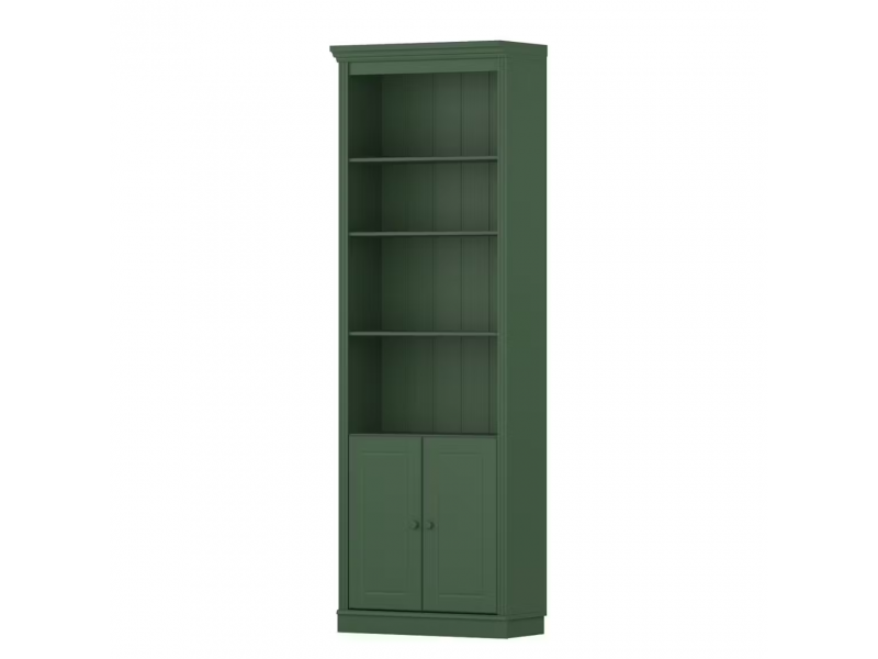 Kit três estantes Biblioteca com portas e escada, acabamento na cor verde | Coleção Biblioteca